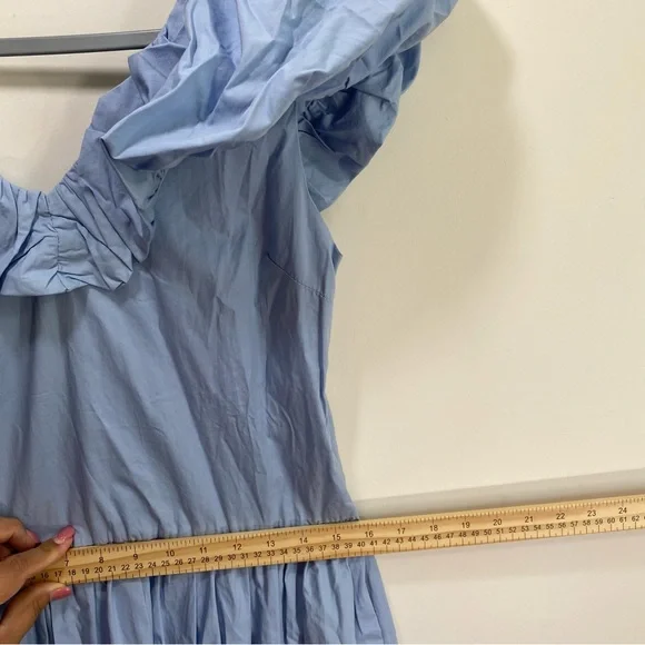English Factory Midi Dress Womens S Blue V Neck Tiered Ruffle Quiet Luxury New - Picture 8 of 12